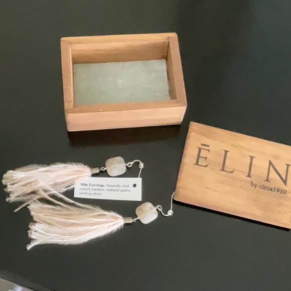 ELIN by Circa 1910 jewelry. Mila sterling silver feather and quartz earrings NIB